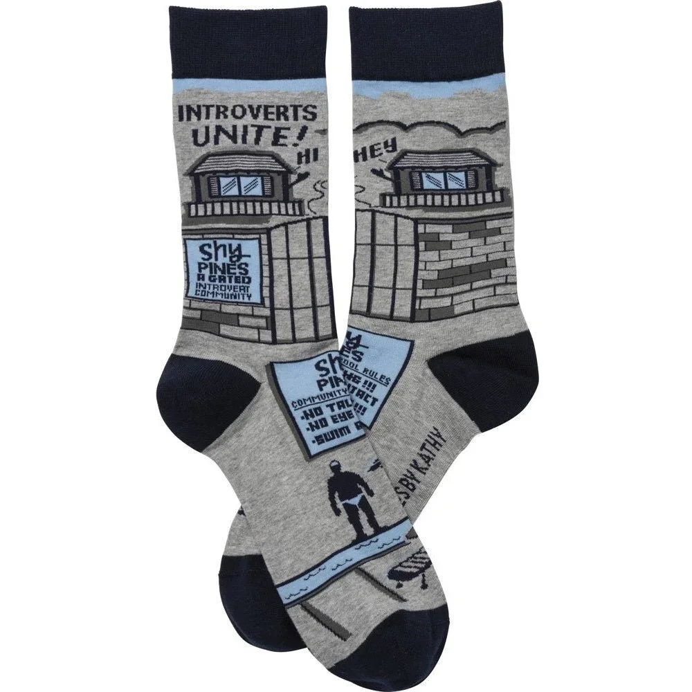 Introverts Unite Black Gray Funny Novelty Socks with Cool Design, Bold/Crazy/Un
